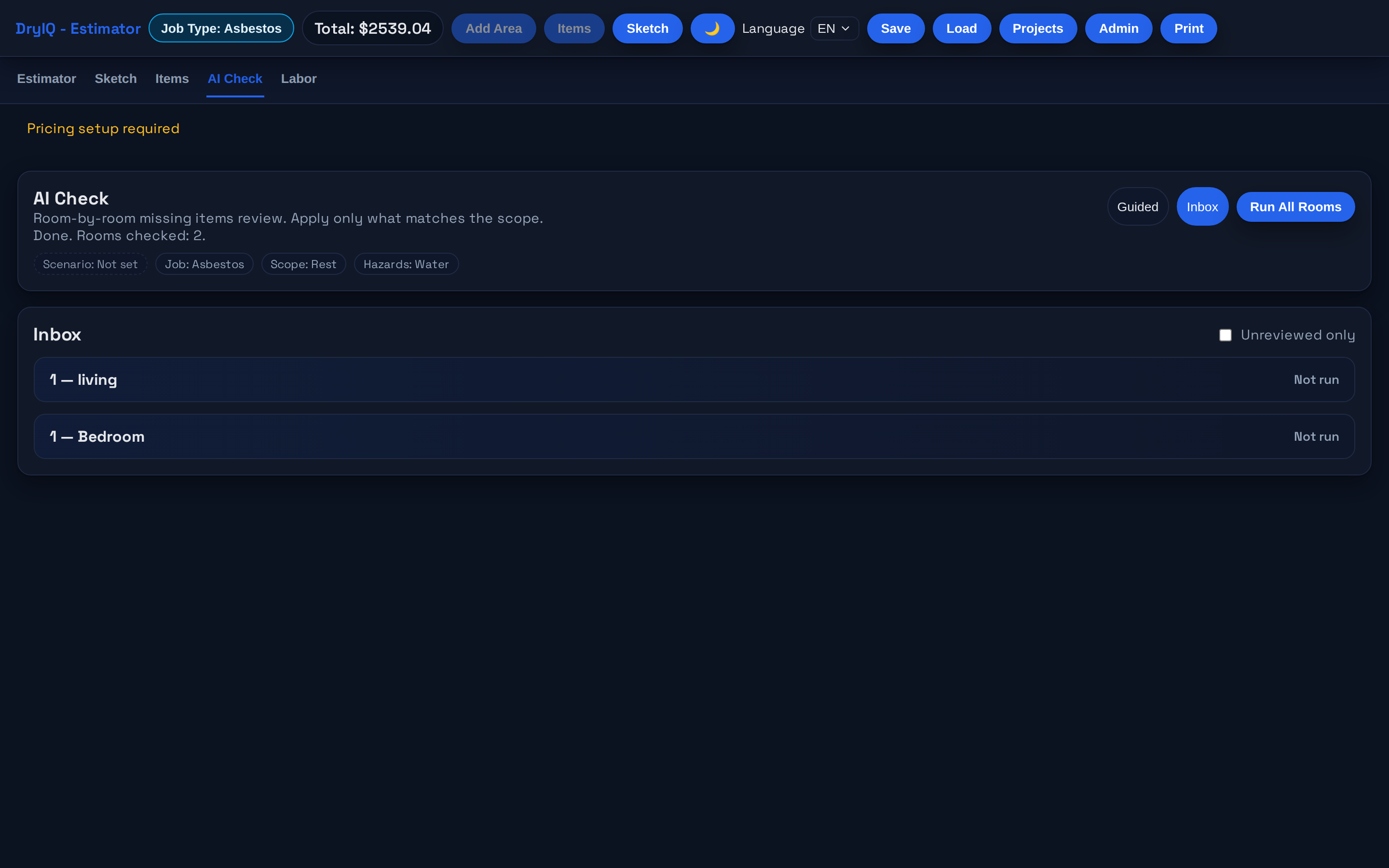 AI Check missing-items panel