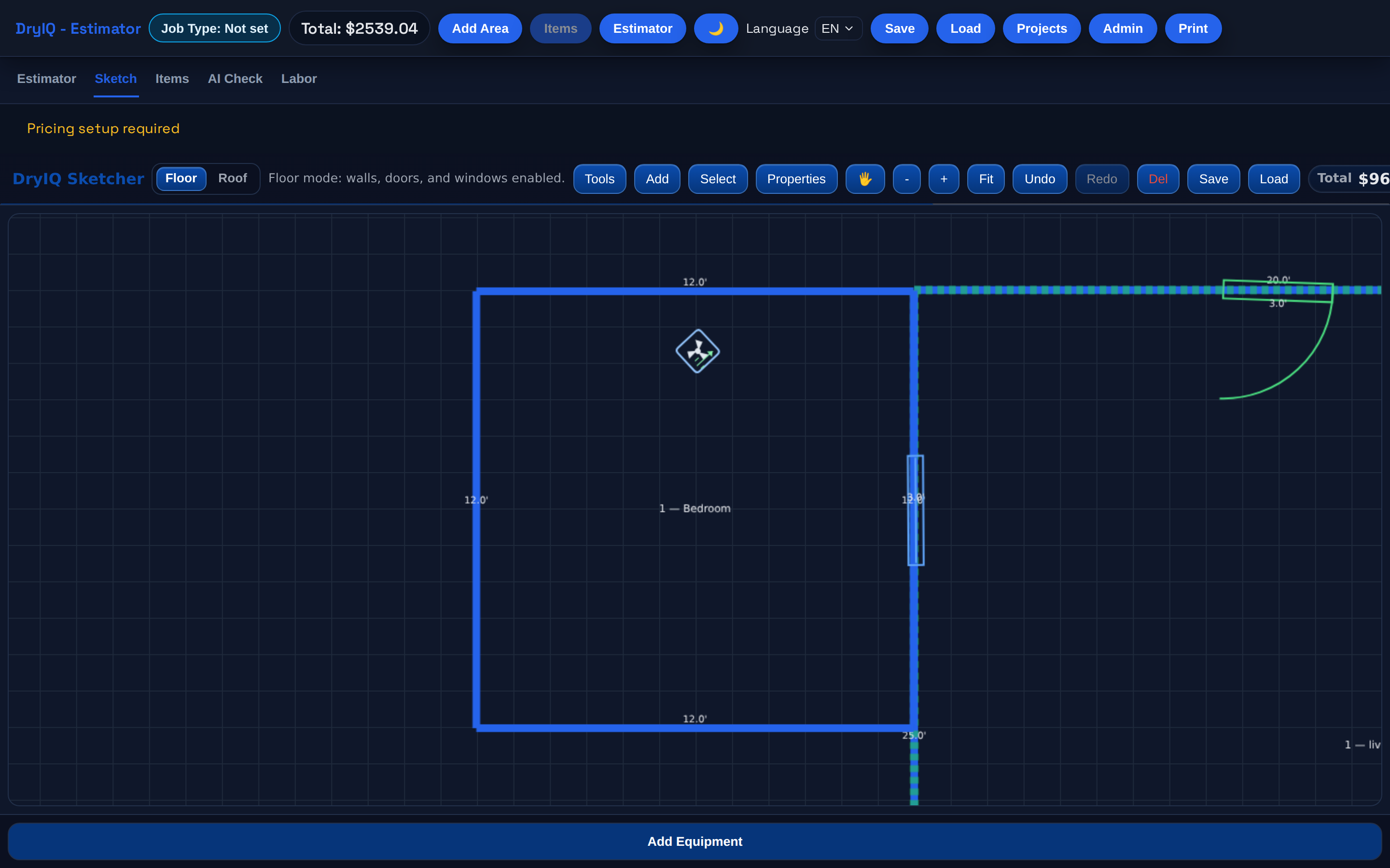 DryIQ Sketcher floor plan